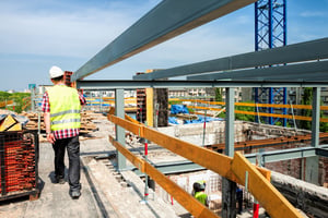 Construction of a modern building and a skyscraper